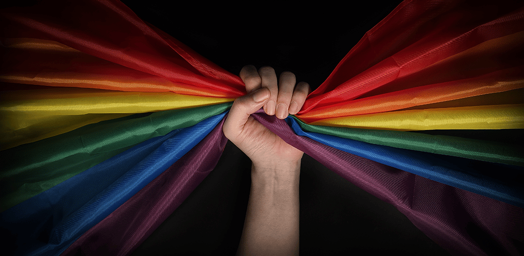 holding the LGBT flag