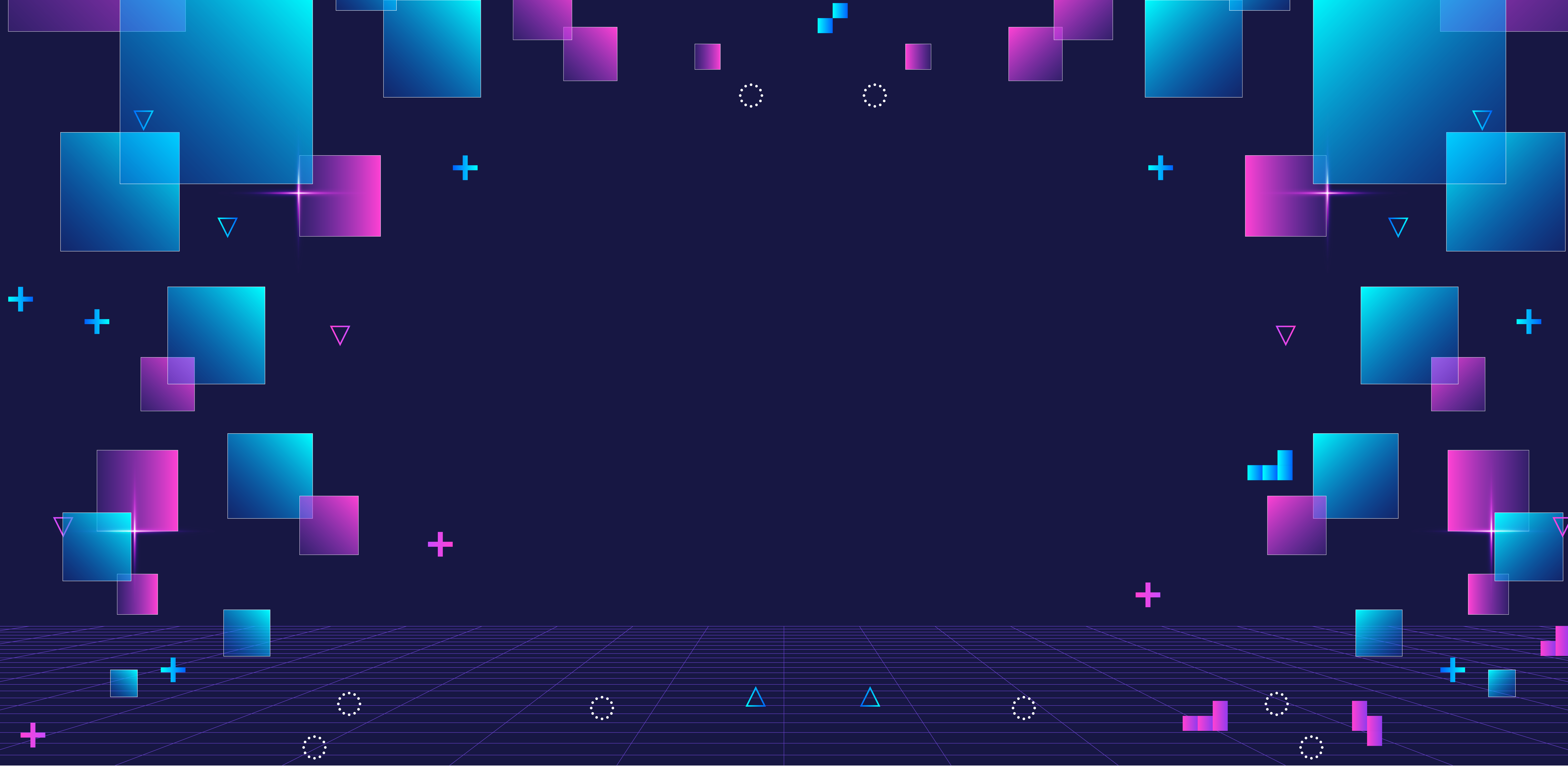Abstract geometric background with blue and purple gradient squares and plus symbols