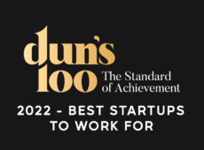 Dun's 100 Best Startups to Work For 2022 logo with a blue background.